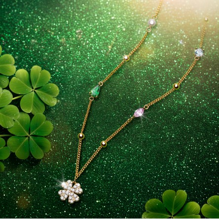 Collar Fun Clover & Stones Dorado