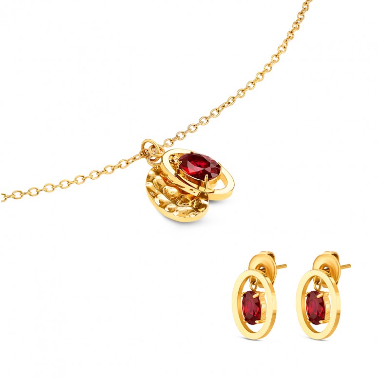 Conjunto Colar e Brincos Birthstone July - Passion