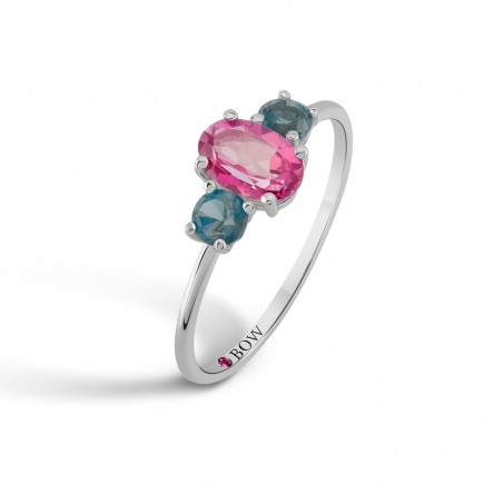 Ring Lily 18K Gold Topaz Rosa and London Blue