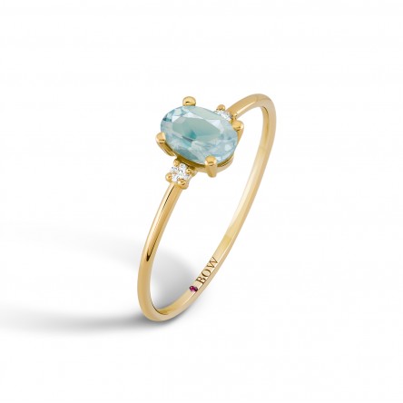 Anel Stella Ouro 18K �gua Marinha e Diamantes