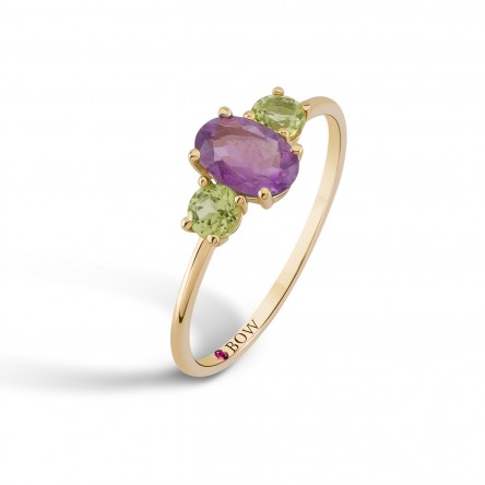 Ring Lily 18K Gold Amethyst Light and Peridot