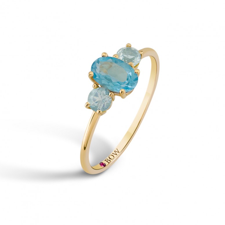 Ring Lily 18K Gold Topaz Swiss Blue and Topaz Sky