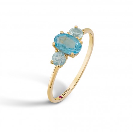 Ring Lily 18K Gold Topaz Swiss Blue and Topaz Sky