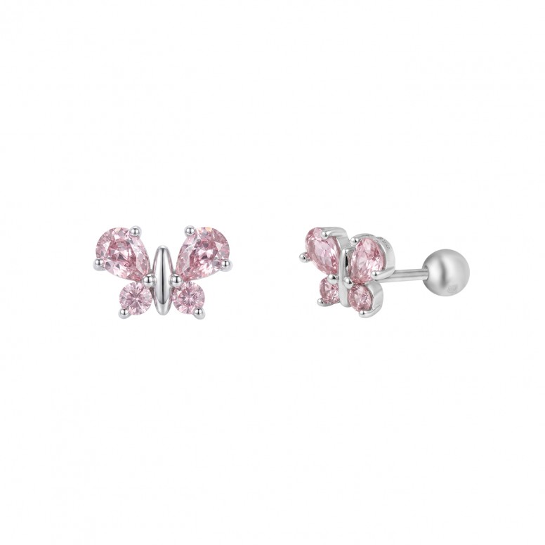 Pink Butterflies Silver Earrings