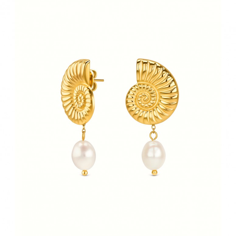 Coral Pearl Golden Earrings