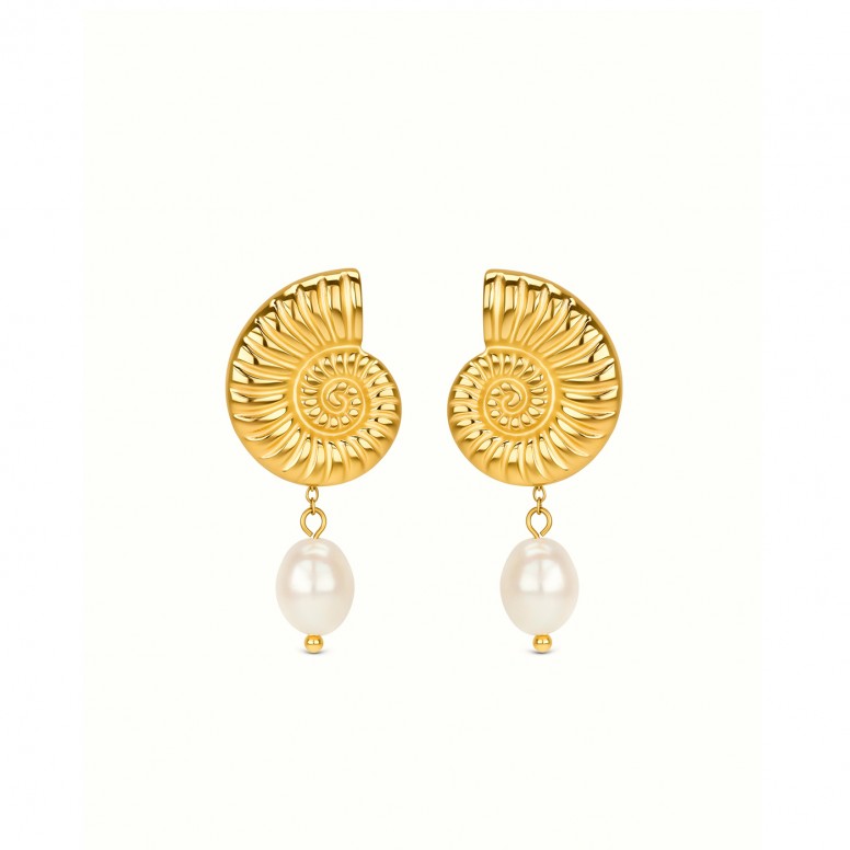 Coral Pearl Golden Earrings