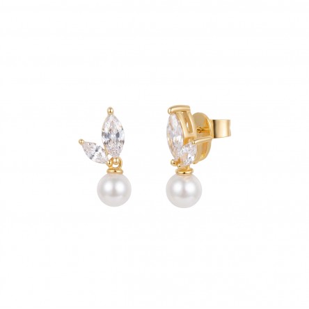 Pendientes Classy Perlas y Navettes Hojas