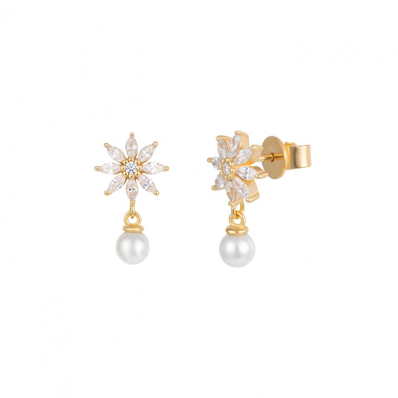 Pendientes Classy Perlas y Flores