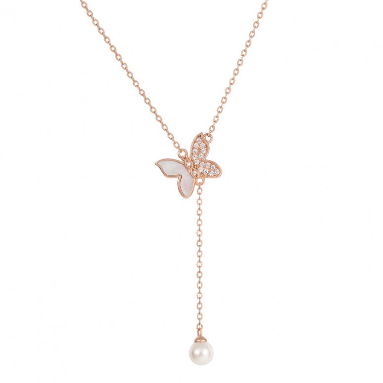 Love in Rose Butterfly and Pearl Necklace