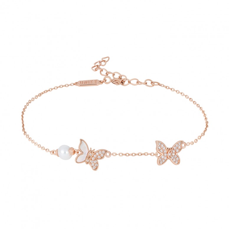 Pulsera Love in Rose Dos Mariposas y Perla