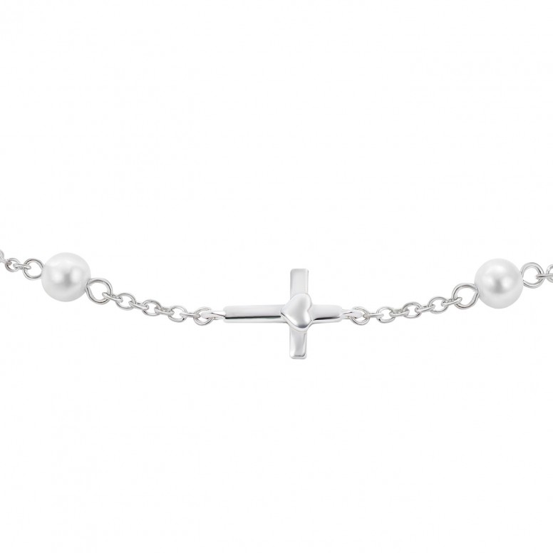 Pulsera Cross & Pearls Silver