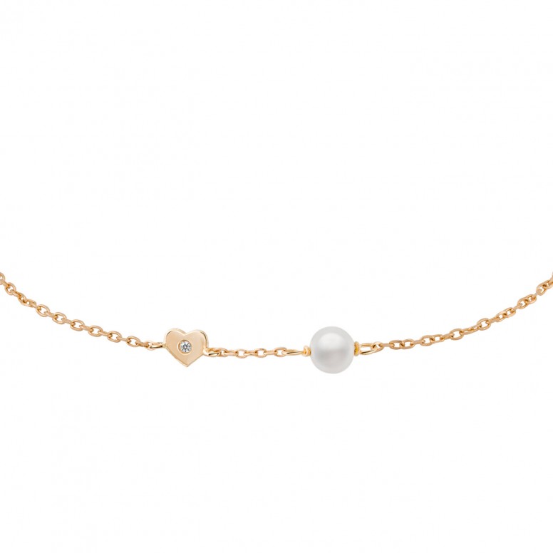 Girls Pearl & Heart 14K Gold Bracelet