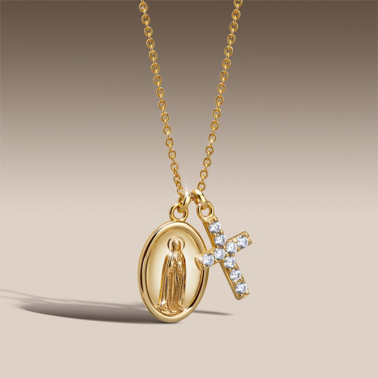 Our Lady Of F�tima Medal & Cross Hope Necklace