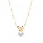 14K Gold Girls Pearl & Butterfly Necklace