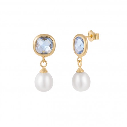 Brincos My Pearls Blue Stone
