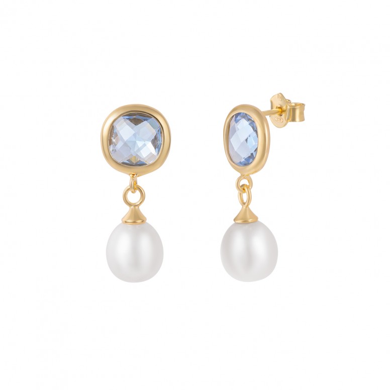 Brincos My Pearls Blue Stone