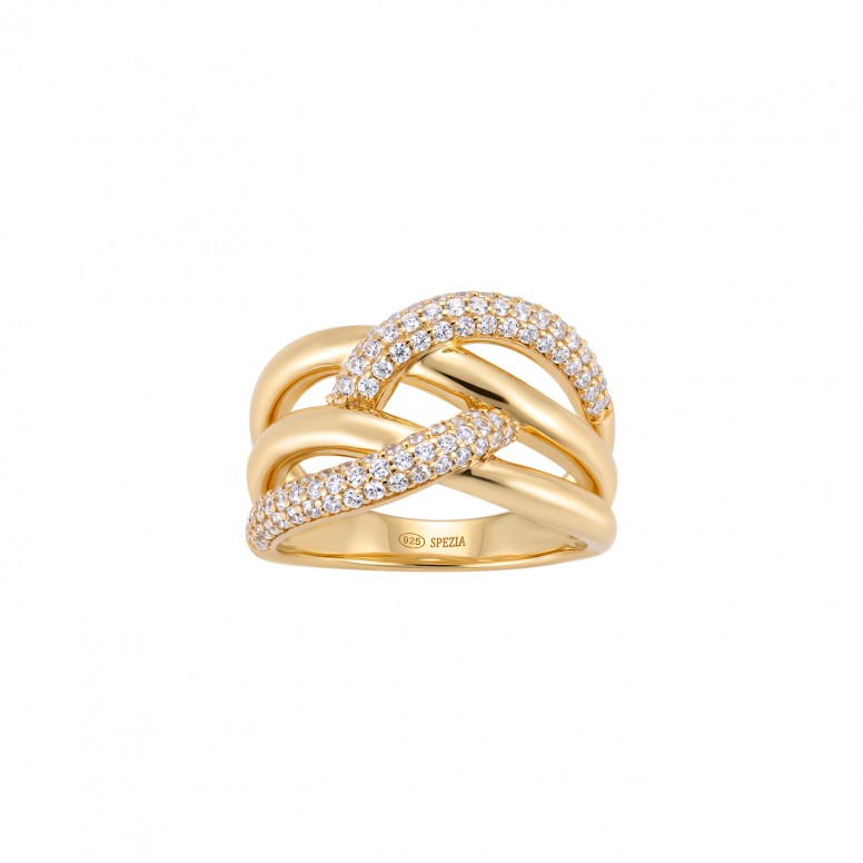 Crossed Stone Lines Ring