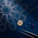 Necklace Sunflower 18K Gold Sapphire and Diamonds