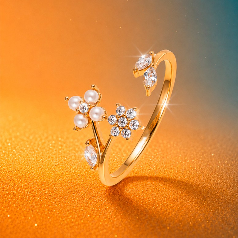 Anillo Classy Flores y Perlas