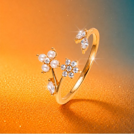 Anillo Classy Flores y Perlas