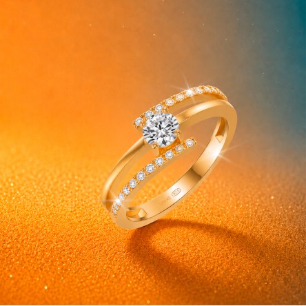 Anillo Solitaire 2 Lines Golden