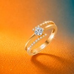 Anillo Solitaire 2 Lines Golden