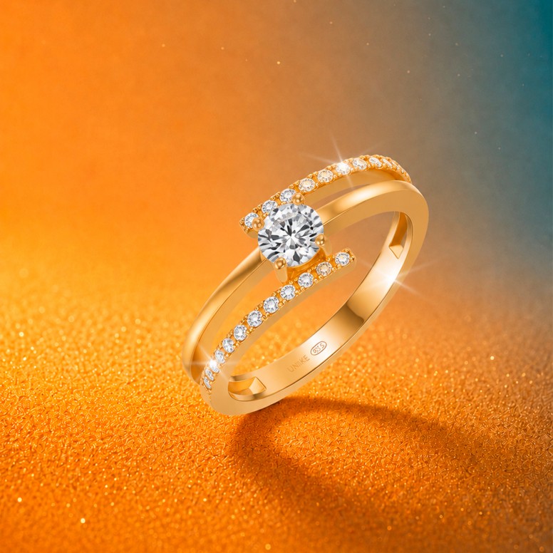 Anillo Solitaire 2 Lines Golden