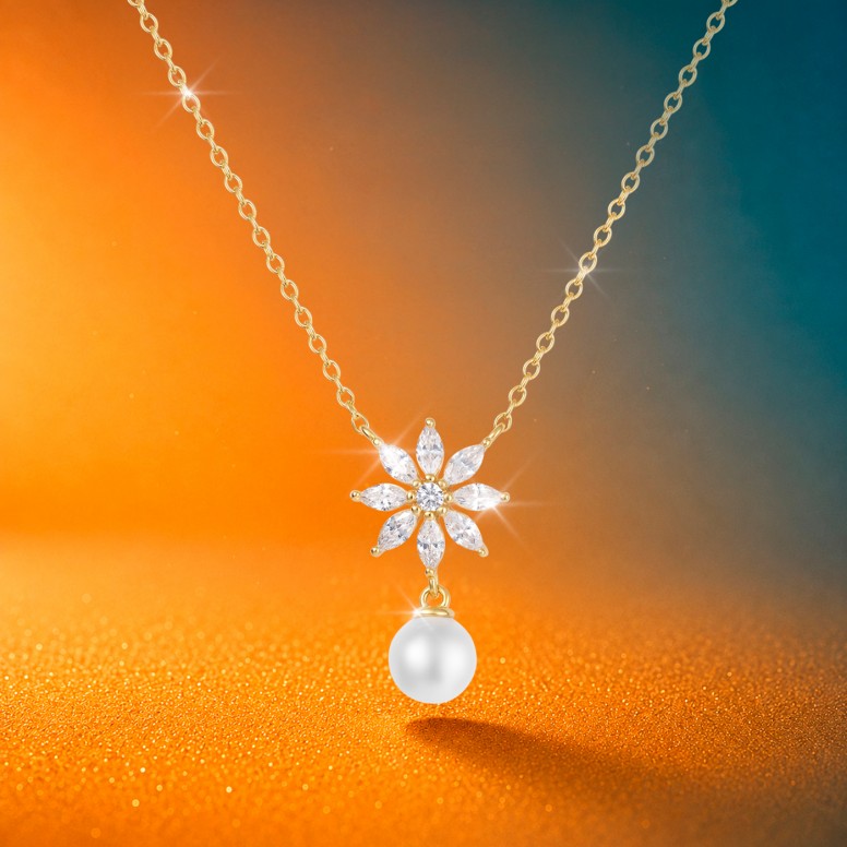 Classy Pearl & Flower Necklace