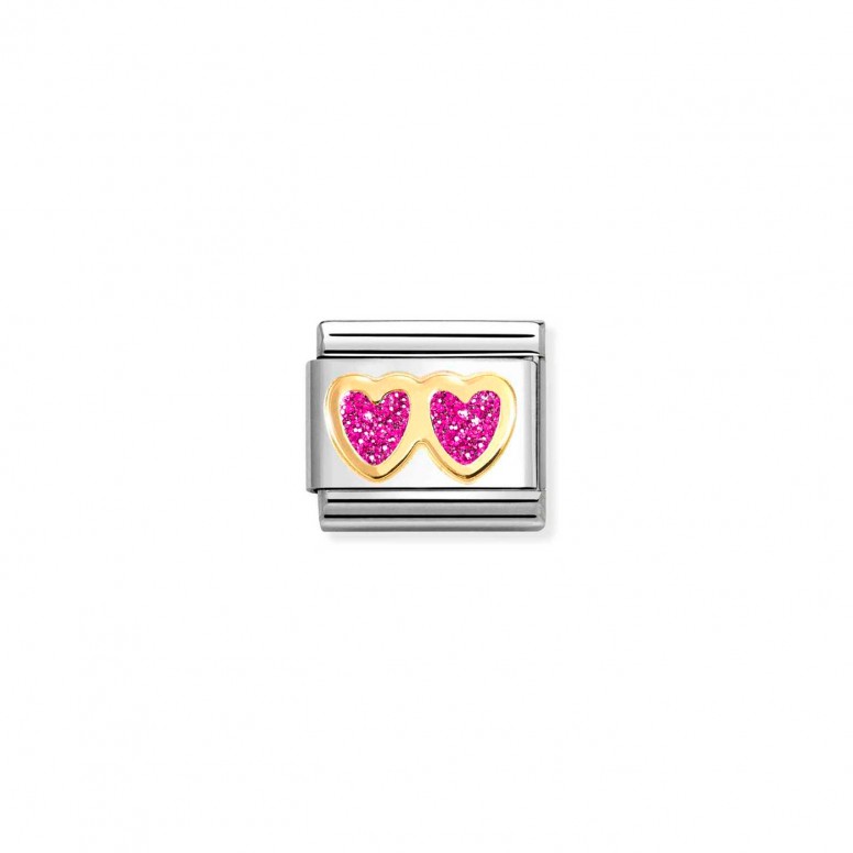 Composable Glitter Pink Heart Double Charm