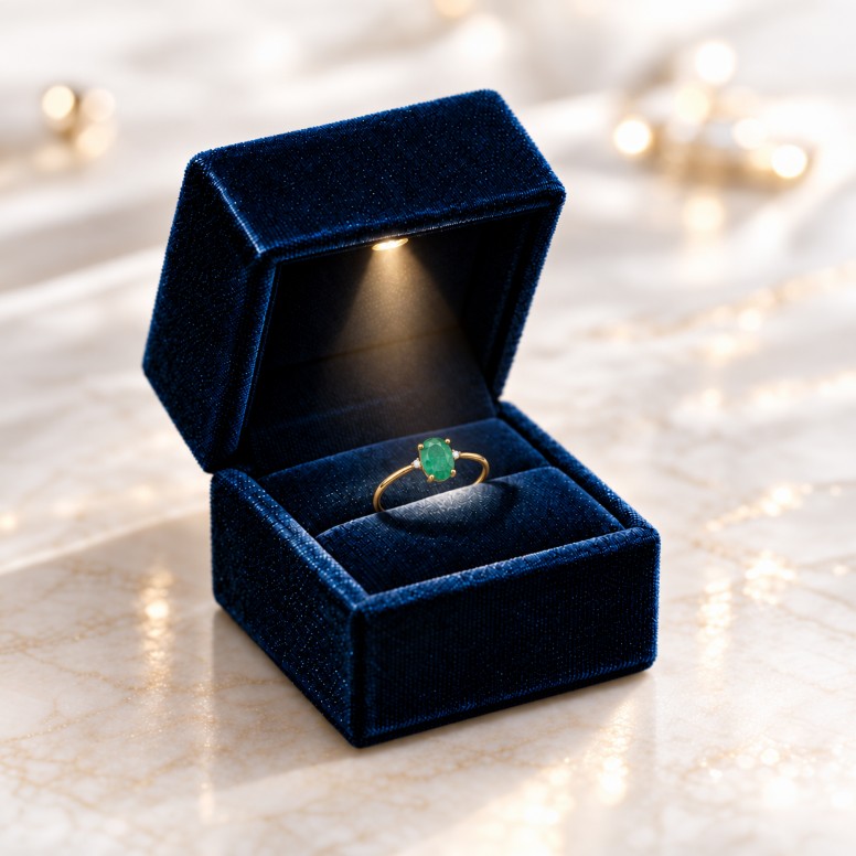 Anillo Stella Oro 18K Esmeralda y Diamantes