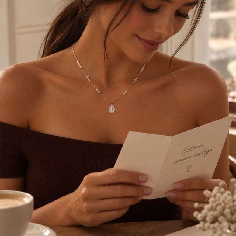 Colar Hope Medalha Nossa Sra De F�tima Com P�rolas
