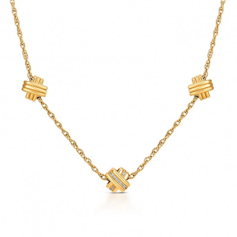 Knot Triple Crystal Golden Necklace