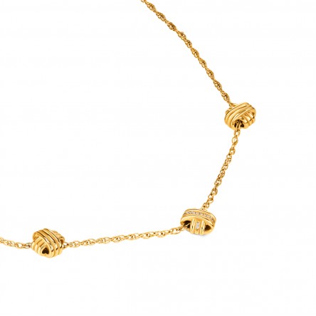 Knot Triple Crystal Golden Necklace