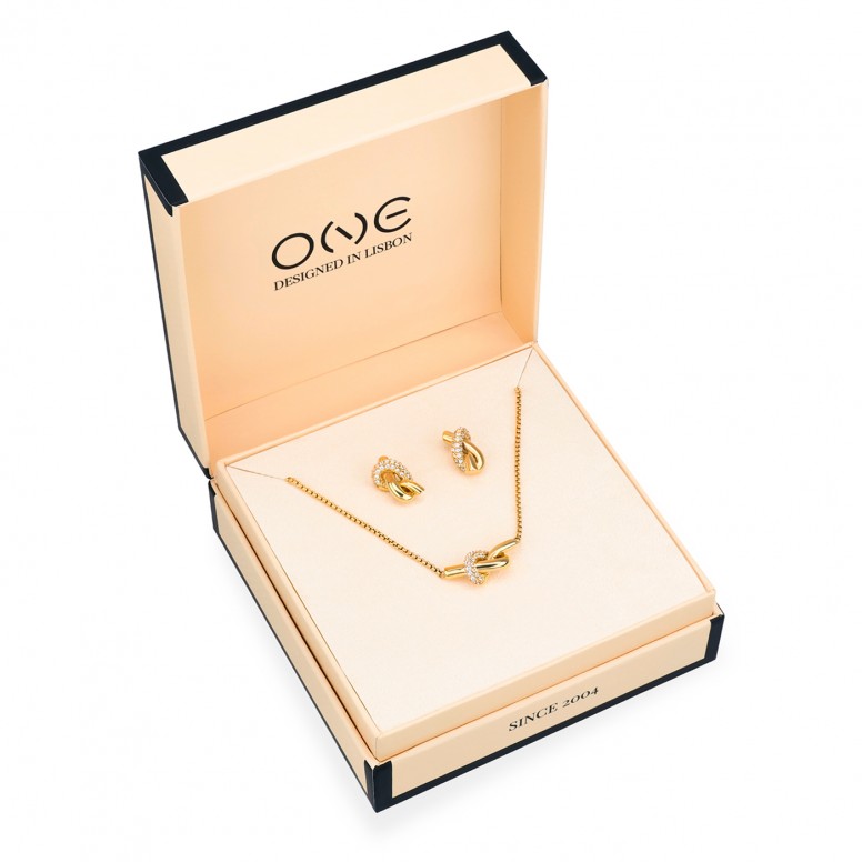 Knot Crystal Golden Necklace & Earrings Set