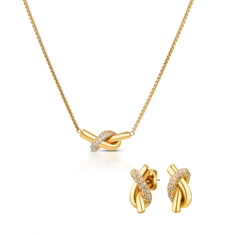 Knot Crystal Golden Necklace & Earrings Set