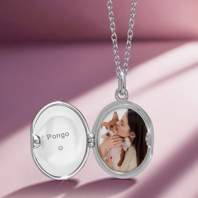Colar Locket Secrets Oval Prateado