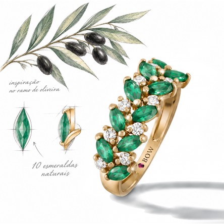 Anillo Olive II Oro 18K Esmeraldas y Diamantes