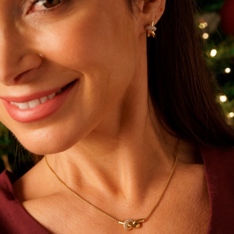 Conjunto Colar & Brincos Knot Crystal Golden