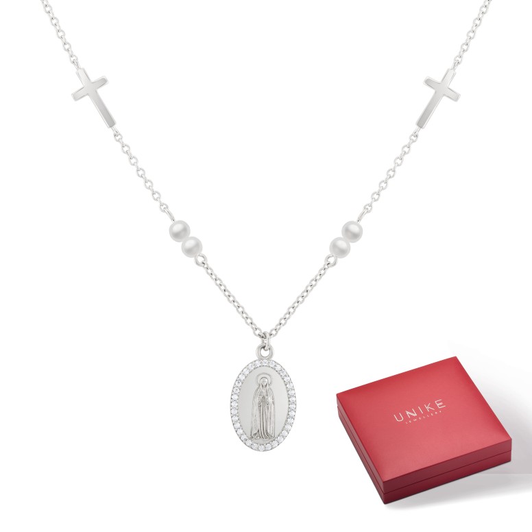 Our Lady Of F�tima Medal With Pearls Hope Necklace